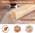 1000 Pcs Coffee Stirrers 5.5 Inch Wood Coffee Stir Sticks Individually Wrapped Wooden Stir Sticks Disposable Wood Stir Sticks Eco-Friendly Wood Coffee Stir Sticks for Coffee, Cocktail (1000 PCS)