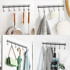 Myfolrena Adhesive Kitchen Hooks Utensil Hanger Holder Hanging Rack 2 Pack, Hanging Rack Wall Mounted Kitchen Rail for Spoons Pot Coffee Mug Cups Tags(Black)