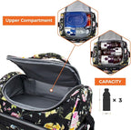 OPUX Lunch Box For Women, Insulated Large Lunch Bag Adult Work, Double Decker Lunchbox Meal Prep, Dual Compartment Leakproof Lunch Cooler, Soft Lunch Pail Tote for Girls Kids School, Floral Black 12L