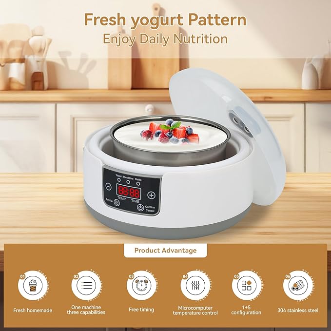 Yogurt Maker Machine 36 Hour, Probiotic Yogurt Maker with Temperature Control and 36 Hour Timer, 1.2L Yogurt Machine with LCD Display, Multi-Function Yogurt Machine for Home Use