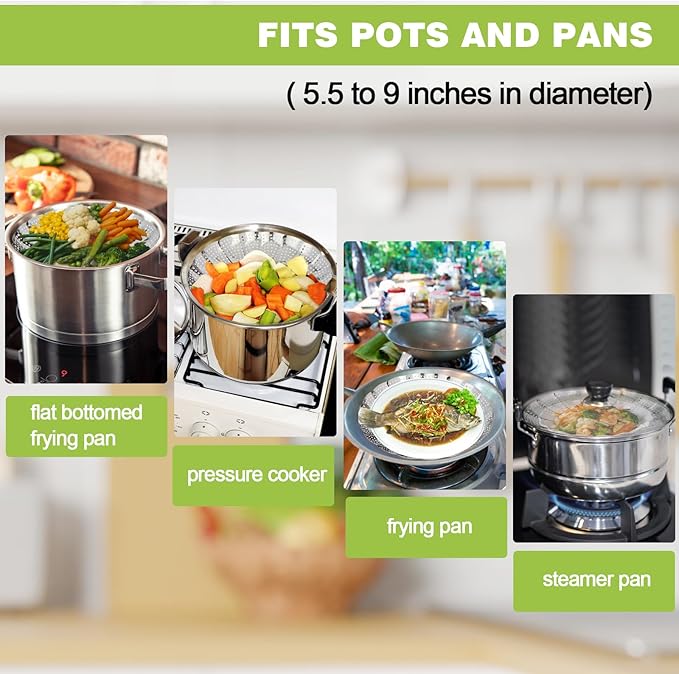 Vegetable Steamer Basket, Stainless Steel Folding Steamer Basket for Cooking, Vegetables, Fish, Pasta, Eggs, Fit Various Size Pot (5.5 inches to 9.2 inches)