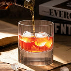 KAMMAK Crystal Whiskey Glasses Set of 2, 10.14 Oz Old Fashioned Tumbler with Delicate Cut Rim & Thick Heavy Base, Elegant Barware for Scotch, Bourbon, Cocktail, Wine - Ideal Gift & Home Drinkware