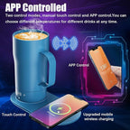 Smart Self Heating Coffee Mug 18 Oz Temperature Control Heated Coffee Mug App Controlled Warmer Mug 5-10 Hour LED Display Keep Coffee Hot All Day Fast Wireless Charger Base Lake Blue
