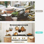 ROTHLEY Hanging Pot Rack Hanger: 23.7 Inch Stainless Steel Pot and Pan Hanger Pot Rack Wall Mounted Hanging Pots and Pans Rack Pot Hangers for Kitchen Wall Kitchen Rail with Hooks（Matt Black）