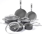 GreenPan Chatham Hard Anodized Healthy Ceramic Nonstick 10 Piece Cookware Pots and Pans Set, Frying Pan Skillets, Saucepans, Saute Pan, Stockpot, Lids, PFAS-Free, Dishwasher & Oven Safe, Gray