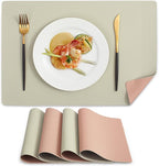 MOSAYT Vinyl Placemats Set of 4, Heat Resistant Place Mats 100% Waterproof Washable & Wipeable Faux Leather Reversible Table Mats for Kitchen Dining Party Indoor Outdoor, 12" x 17", Beige/Pink