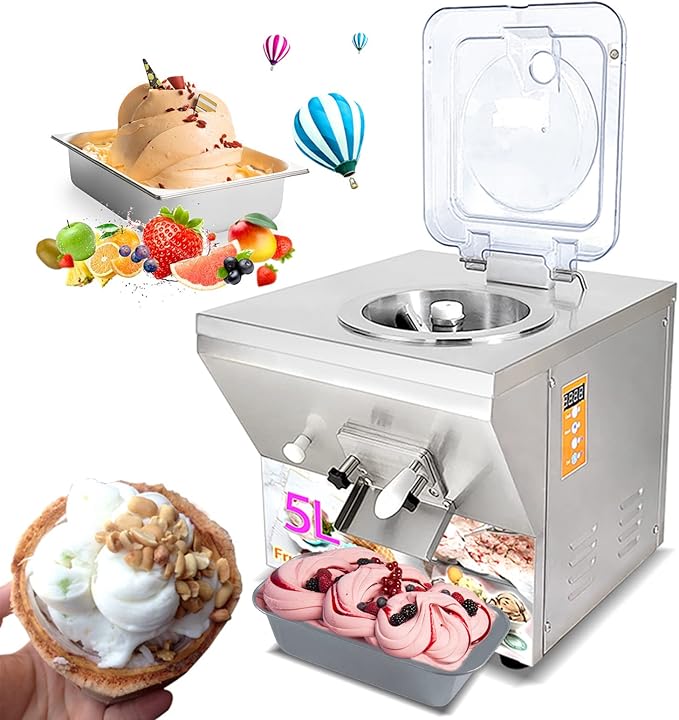 Commercial Countertop Hard Ice Cream Machine, 5.8L Cylinder Gelato Ice Cream Maker with LED Touch Control Screen Panel, Frozen Yogurt Creami Desser Maker Batch Freezer, Outlet: 20L/hour