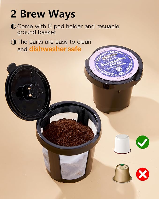 Single Serve One Cup Coffee Maker, for K Cups and Grounds, Mini Coffee Maker with Portable Handle, 6 to 12 Oz Brew Size, for Travel, Camping, Office, RV and Dorm, 120V, Oasis