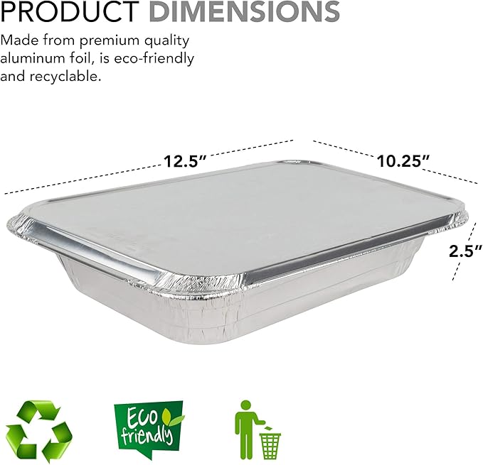 Stock Your Home Foil Pans with Lids - 9x13 Aluminum Pans with Covers - 25 Foil Pans and 25 Foil Lids - Disposable Food Containers Great for Baking, Cooking, Heating, Storing, Prepping Food Silver