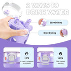 MUKOKO 32 oz Glass Tumbler with Straw,Glass Water Bottles with Time Marker,Iced Coffee Cup with Silicone Sleeve,Motivational Drinking Bottles,Leakproof-Purple