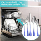 20-Piece White and Blue Silverware Set for 4, 18/0 Stainless Steel Flatware Cutlery Utensils Set, Includes Dinner Knives, Forks, Spoons, Salad Forks, Teaspoons, Dishwasher Safe