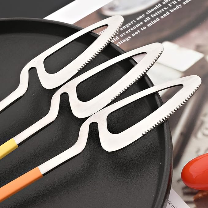 JASHII Hangable Silverware Set, Fresh Macaron Colors Flatware Cutlery Set Service for 2, Satin Finish 8 Piece Stainless Steel Utensils Set for Home and Restaurant, Dishwasher Safe(Yellow Silver)