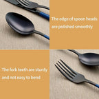 20-Piece Black and Dark Blue Silverware Set 18/0 Stainless Steel Silverware Set Dark Blue Handle Cutlery Set Service for 4 Dinner Knives Forks Spoons Set Flatware Set Finish Dishwasher Safe