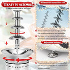 4-Tier Commercial Chocolate Fountain 11Lbs Large Chocolate Fondue Tower Stainless Steel Chocolate Melting Heating Machine for Nacho Cheese Liqueurs Party Wedding, Catering, Knob Control