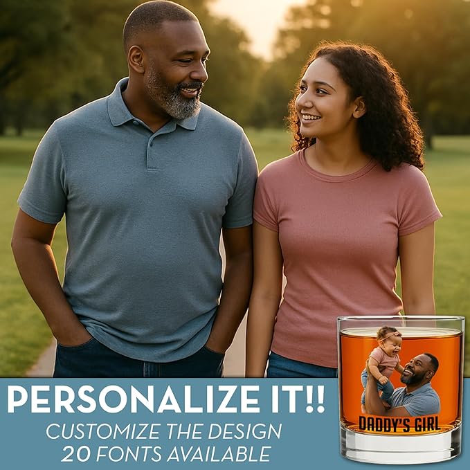Personalized Fathers Day Printed Photo 11oz Whiskey Glass - Custom Dad Gifts, Bourbon Gifts for Men, Customized Father Picture, Boyfriend, Husband, Birthday, Groomsmen