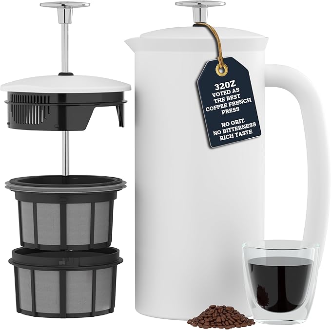 ESPRO P7 French Press Coffee Maker - Double-Walled Stainless Steel Insulated with Micro-Filter, 32 Ounces, Matte White