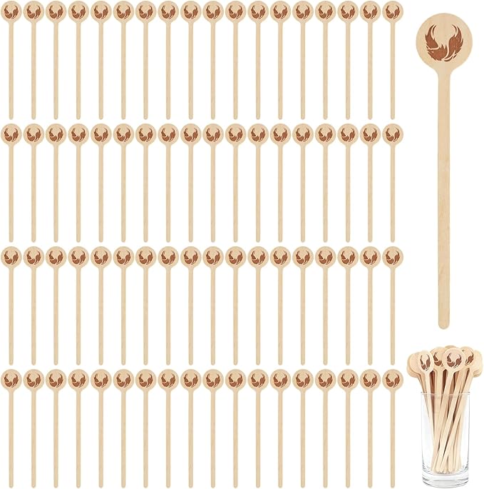 100Pcs Coffee Stirrers- 5.9 Inch Coffee Stir Sticks, Natural Wooden Coffee Stirrers With Round Ends, Disposable Biodegradable Cafe Grade Wood Beverage Mixer for Coffee Cocktails Milk Tea