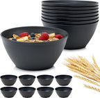 US Acrylic Wheat Straw Unbreakable 28 oz. Stackable Cereal Bowls for Snacks & Ice Cream in Grey (Set of 8) 6-inch Reusable, BPA-Free, Dishwasher Safe Dinnerware, Made in USA