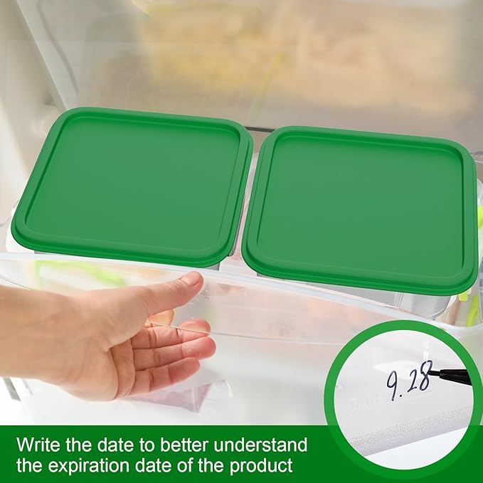 2 Pieces Square Food Storage Containers Polycarbonate Clear food Container with Lid Commercial Storage with Graduations for Commercial Kitchen Dough Marinating Meat(Green, 8 Qt)