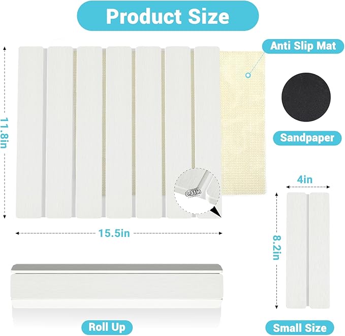 2Pack Stone Dish Drying Mats for Kitchen Counter, Quick Dry Absorbent Diatomite Sink Tray, Foldable Non Slip Dish Rack Mat for Dishes Cups, Perfect for Kitchen Bathroom White (15.5"x11.8" & 8.2"x4")