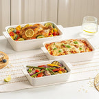 Jassceram Casserole Dishes for Oven, 3-Piece Ceramic Baking Dish Set, Rectangular Lasagna Pan Deep with Handles, Nesting Bakeware for Baking & Roasting, Oven Safe (9.6 to 13.1 Inch), White - Christmas Gift