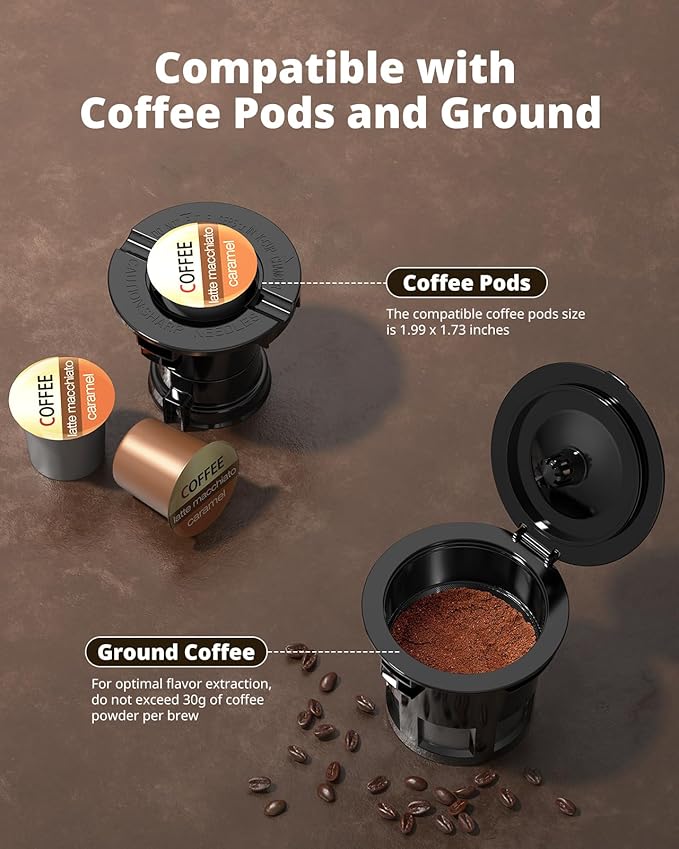 AIRMSEN Grind & Brew Coffee Maker with Grinder - Single Serve Machine Compatible with K-Cup Pods & Ground Coffee, 1000W Fast 6-14oz Brewer, Descaling Alert, Touchscreen & 50oz Removable Tank