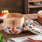 Japanese Casserole Pot with Handles for Cooking, Ceramic Casserole Clay Pot Steam Stew Pot with Steamer Basket,A,1.5L