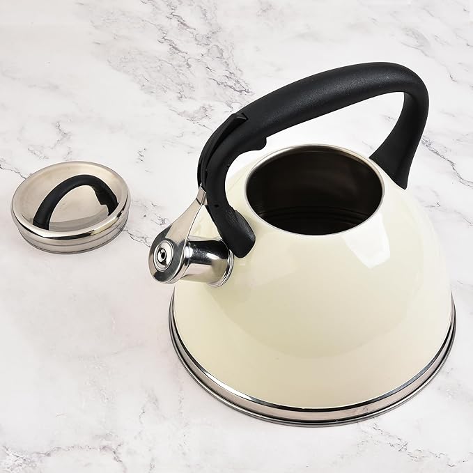 Whistling Stovetop Tea Kettle,Food Grade Stainless Steel, Cool Touch Ergonomic Handle, Fast Boil, for Gas, Electric, and Glass Ranges - 3L