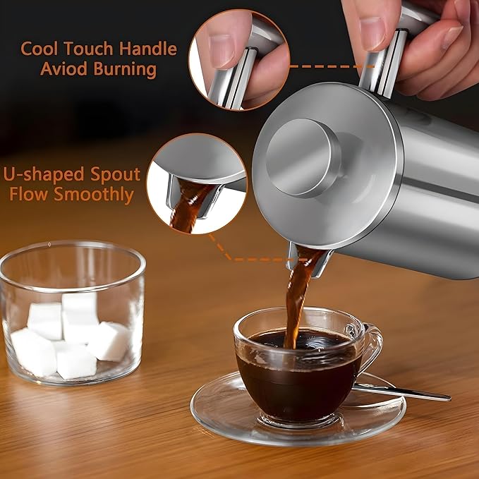 Large French Press Coffee Maker 50oz (1.5L), 304 Stainless Steel Double Wall Insulated Tea Press for Camping, Backpacking, Party, Travel, Gift Set, Dishwasher Safe (Silver, 6-8 Cups)