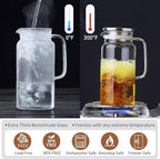 53OZ Glass Pitcher with Lid and Spout, Water Jug, 1580ml Carafe for Hot/Cold Water, Large Iced Tea Pitcher for Coffee, Juice and Homemade Beverage