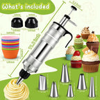FANTEXY Dessert Decorating Syringe Set, Icing Piping Kit Stainless Steels Cake Decorating Tools 6 Piping Icing Nozzles Cupcake Decorating Kit