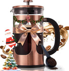 BAYKA 34oz 1 Liter French Press Coffee Maker, Christmas Coffee Lover Gifts Basket Set, Heat Resistant Thickened Borosilicate Glass Stainless Steel Brewer, Cold Brew Cafetera Teapot for Kitchen, Copper