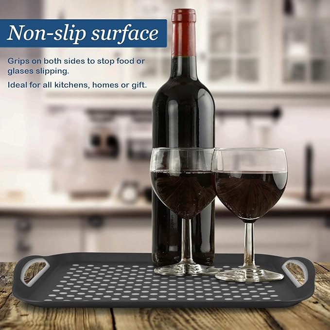 Food Trays for Eating on Couch - 2 Pack - Non Slip Dinner Trays for Eating Set of 2 Non Slip Serving Tray and Food Tray with Handles (Black)