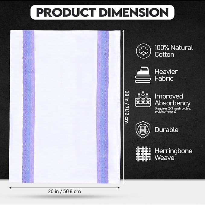 Premium Kitchen Towel (28”x20”, 6 Pack) 100% Cotton Dish Towels Cloths Large Hand Towels Tea Towels for Kitchen with Hanging Loop, Reusable Cleaning Cloths, Fast Dry Lint Free Linen | Blue Shades