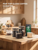 Coffee Canister for Ground Coffee 1200 ml, 14 Oz Borosilicate Air Tight Coffee Bean Container with Pop Lid, CO₂ Releasing Valve for Grounds Coffee, Anti-UV