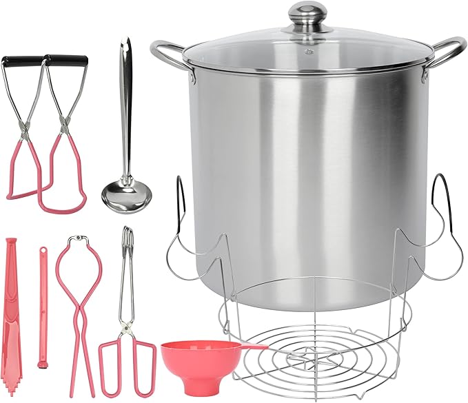 yeshine 21.5 Quart Canning Pot with Rack and Lid, Large Water Bath Canning Pot Set with Full Canning Tools Set, Stainless Steel Canner Supplies Starter Kit for Beginners for Home, Kitchen (Pink)