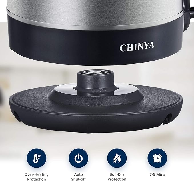 Electric Kettle, 1.7 Liter Stainless Steel Tea Kettle with Blue LED Light, Fast Heating Countertop Tea Maker Hot Water Boiler with Auto Shut-Off & Boil Dry Protection, Black