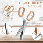 2025 New Herb Scissors Set - Wood Grain Pattern 5 Blades with Cover and Comb - Skin-Friendly Handle, Delicate Grip - Dishwasher Safe, Anti-Rust Stainless Steel for Cutting Fresh Garden Herbs