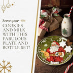 Spode Christmas Tree Plate and Bottle Set (2-Piece) - 8.5" Porcelain Cookies for Santa Plate & 10 Oz Holiday-Themed Jug, Dishwasher Safe Festive Collectible Seasonal Gift Set