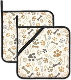 Dog Cat Paw Print Bones Pot Holder Set of 2,Kitchen Heat Resistant Potholder for Women Men BBQ Cooking Baking