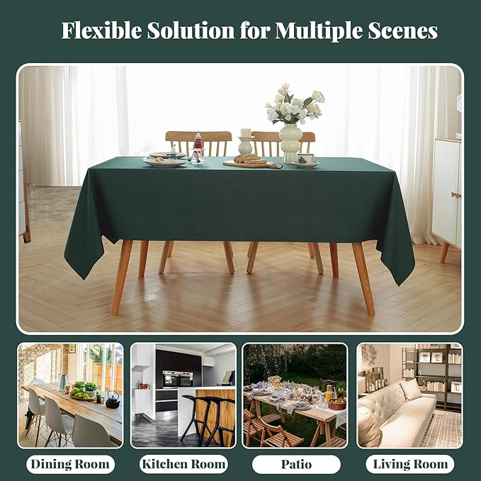 Laolitou Table Cloth Rectangle Linen Waterproof Textured Green Tablecloth, Washable Wrinkle Free Spill Proof Fabric Tablecloths for Dining Table Farmhouse Kitchen Holiday, 60x120 Inch
