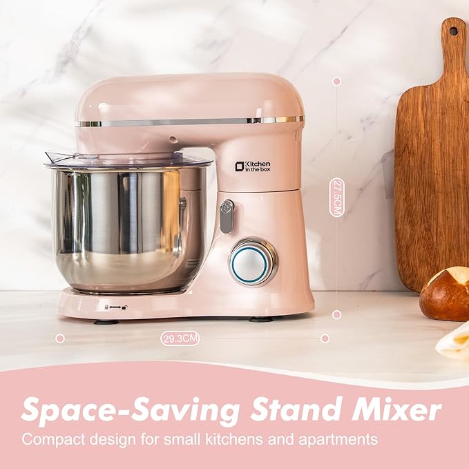 Kitchen in the Box Stand Mixer, 3.5 QT Small Kitchen Electric Stand Mixers, 10-Speed Portable Lightweight Dough Mixer for Daily Use with Egg Whisk, Dough Hook, Beater (Light Pink)