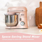 Kitchen in the Box Stand Mixer, 3.5 QT Small Kitchen Electric Stand Mixers, 10-Speed Portable Lightweight Dough Mixer for Daily Use with Egg Whisk, Dough Hook, Beater (Light Pink)
