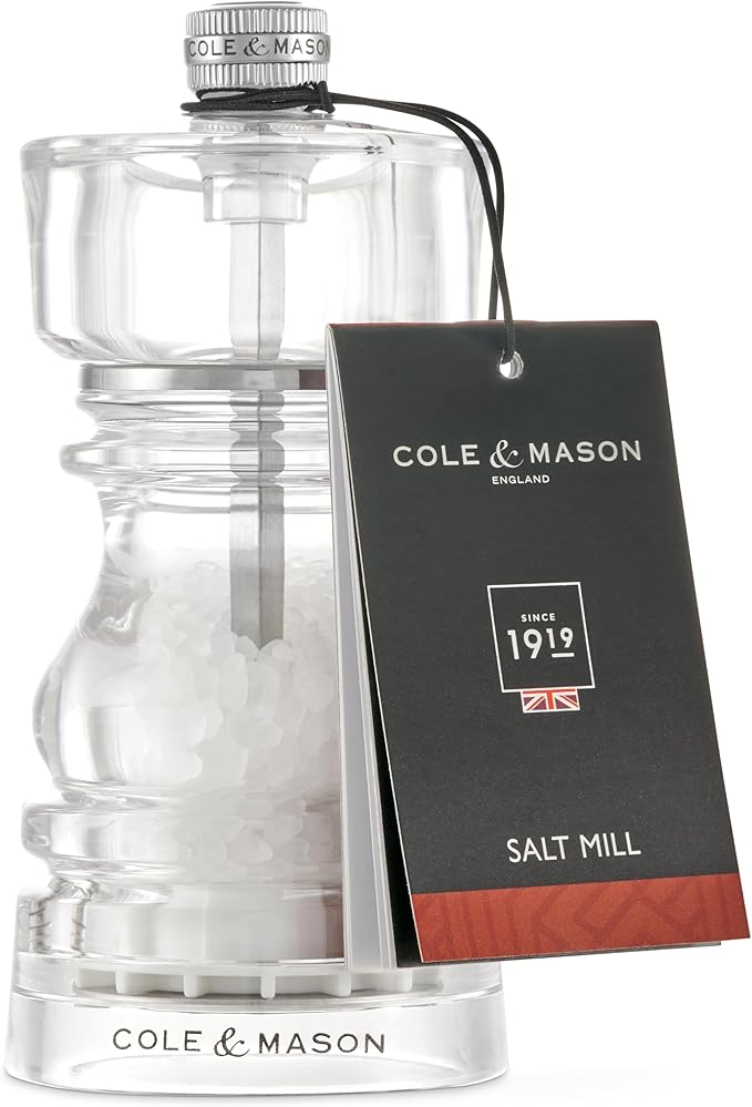 Cole & Mason London Refillable Spice Mill - Kitchen & Home Accessory - Table Salt Grinder - Salt Mill with Ceramic Mechanism - 5", Acrylic