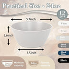 supernal 12PCS Light Grey Wheat Straw & Hard Plastic Bowls - Sturdy Reusable Soup Bowls for Hot Food,Unbreakable Bowl for Catering,Weddings,Holiday Meals (Disposable Lightweight Snack Bowl)