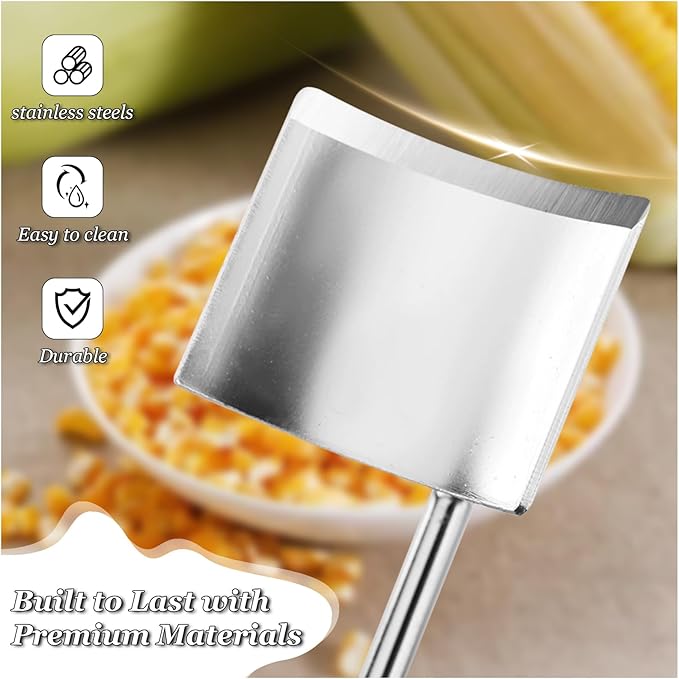 Stainless Steel Corn Peeler Tool with Long Handle - Efficient Corn Kernel Remover for Fresh or Cooked Corn - Easy Grip Cob Stripper and Shucker for Kitchen, BBQ, and Outdoor Use