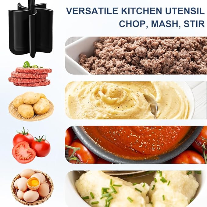 Premium Meat Chopper & Hamburger Smasher - 5-Blade Heat-Resistant Ground Beef & Potato Masher - Nylon Kitchen Tool for Mixing and Chopping - Dishwasher Safe - Black