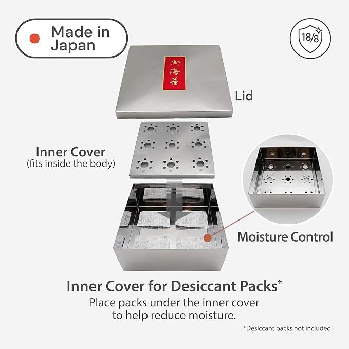 TIKUSAN Japanese Seaweed Container Sushi Nori Can Made in Japan Stainless Steel (Hinge)