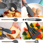 Silicone Cooking Utensil Set,12 PCS Cooking Cookware Kitchen Utensils Set, Nonstick 446°F Heat-Resistant Cookware Kitchen Tools of Spatula,Turner Tongs,Spoon,Brush,Whisk,（gray）