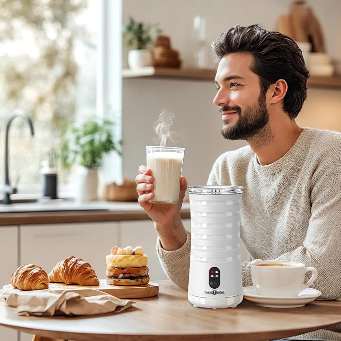 Milk Frother, Paris Rhône 4-in-1 Milk Steamer and Frother, Hot & Cold Foam Milk Warmer with Temperature Control, Auto Shut-Off Frothers for Coffee, Latte, Cappuccino, Macchiato
